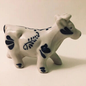 Vintage Hand Painted Delfts Blue  Cow Figurine Windmill 3.5 Inch Long